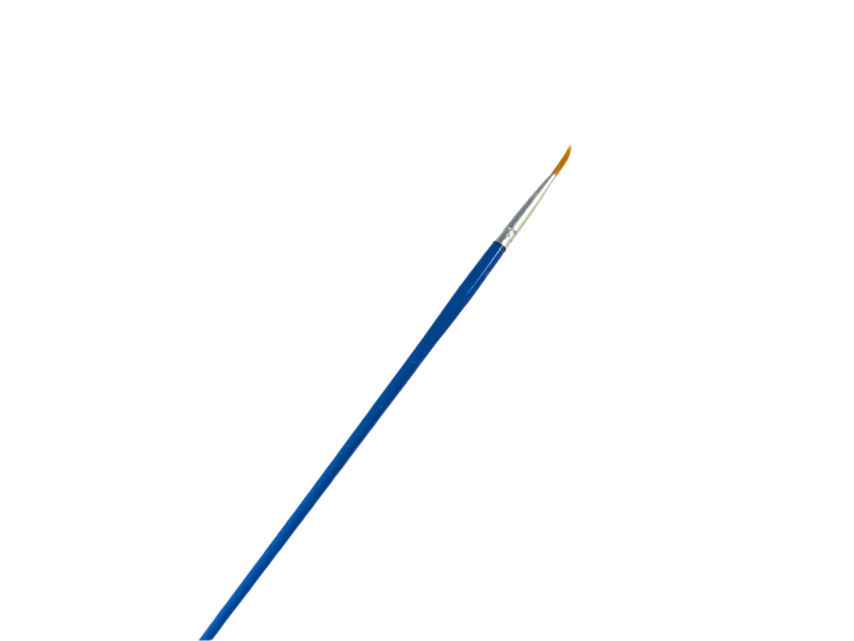 Paintbrush with blue handle and white ferrule
