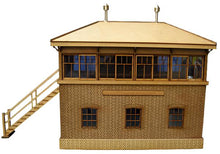 Load image into Gallery viewer, A 7mm scale model of the Leamington South Junction Signal Box, featuring a two-story structure with a bricked exterior, wooden steps, and a thatched roof.
