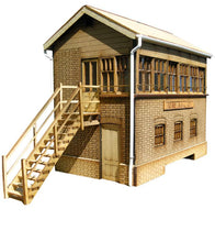 Load image into Gallery viewer, A laser cut and etched model kit representing the GWR Pewsey Signal Box, featuring wooden structure with brick detailing, window frames, and a roof.