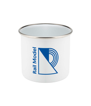 Load image into Gallery viewer, Enamel Mug 12oz Workshop Mug - Rail Model Blue Logo