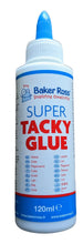 Load image into Gallery viewer, A bottle of Glue PVA Quick Grab with a blue cap and label that reads &#39;Super Tacky Glue&#39;, size 120ml.