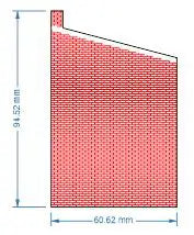 Rail Model Terraced House 4 mm scale—dimensioned diagram of a brick-textured end-terrace wall section, 60.62 mm wide × 91.52 mm high, featuring a sloping roofline and small chimney stub.