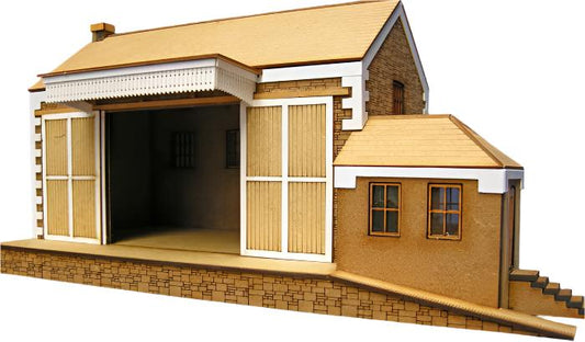 A 4mm scale model of the Princetown Goods Shed, featuring a detailed replica with gutter, downpipe, white overlays, window acetate, and tiles.