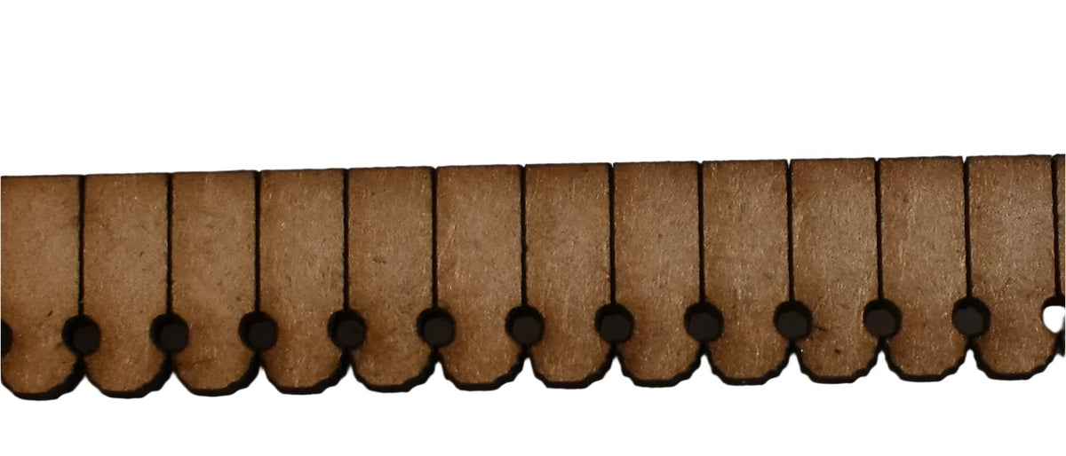 A brown canopy valance style 3 made from 1mm MDF, designed for model railway scenery.