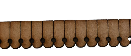 A brown canopy valance style 3 made from 1mm MDF, designed for model railway scenery.